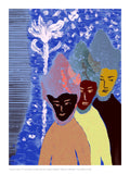 Ensemble – Three figures in blue, an illustration from the Illustrations for Unwritten Books series